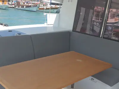 Deck of Gazi, a Fountaine Pajot Isla 40 catamaran at Marmaris, Turkey
