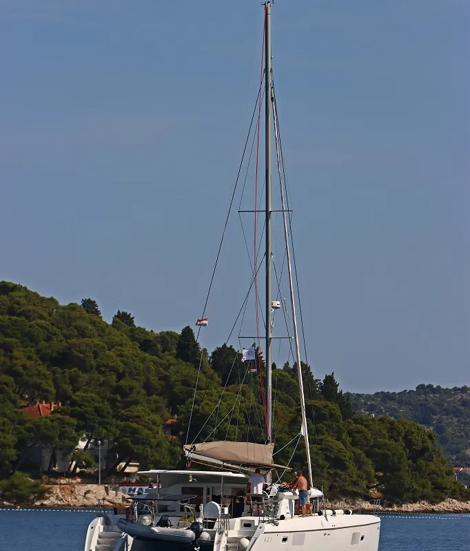 Exterior view of Happiness, a Lagoon 421 catamaran at Općina Rogoznica, Croatia