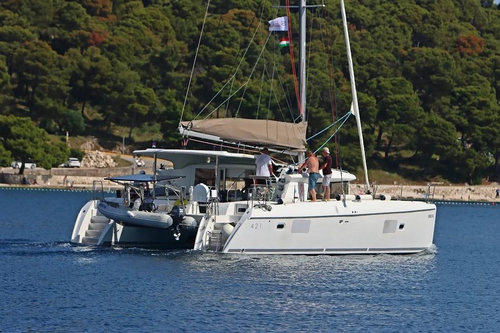 Exterior view of Happiness, a Lagoon 421 catamaran at Općina Rogoznica, Croatia