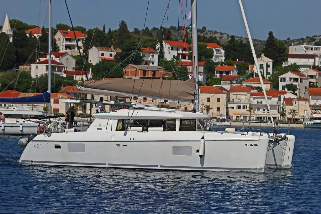 Exterior view of Happiness, a Lagoon 421 catamaran at Općina Rogoznica, Croatia