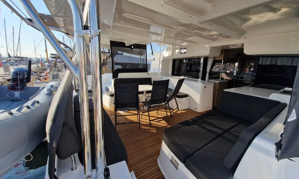 Deck of Celena VI, a Lagoon 46 catamaran at Kos, Greece