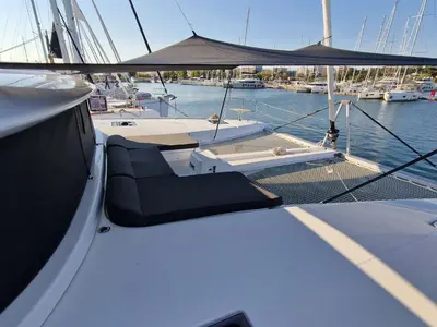 Deck of Celena VI, a Lagoon 46 catamaran at Kos, Greece