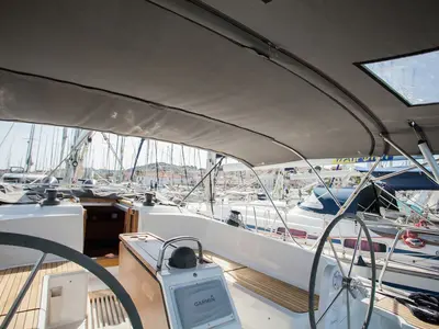 Cockpit of Set Point, a Bavaria Cruiser 46 sailboat at Split, Croatia
