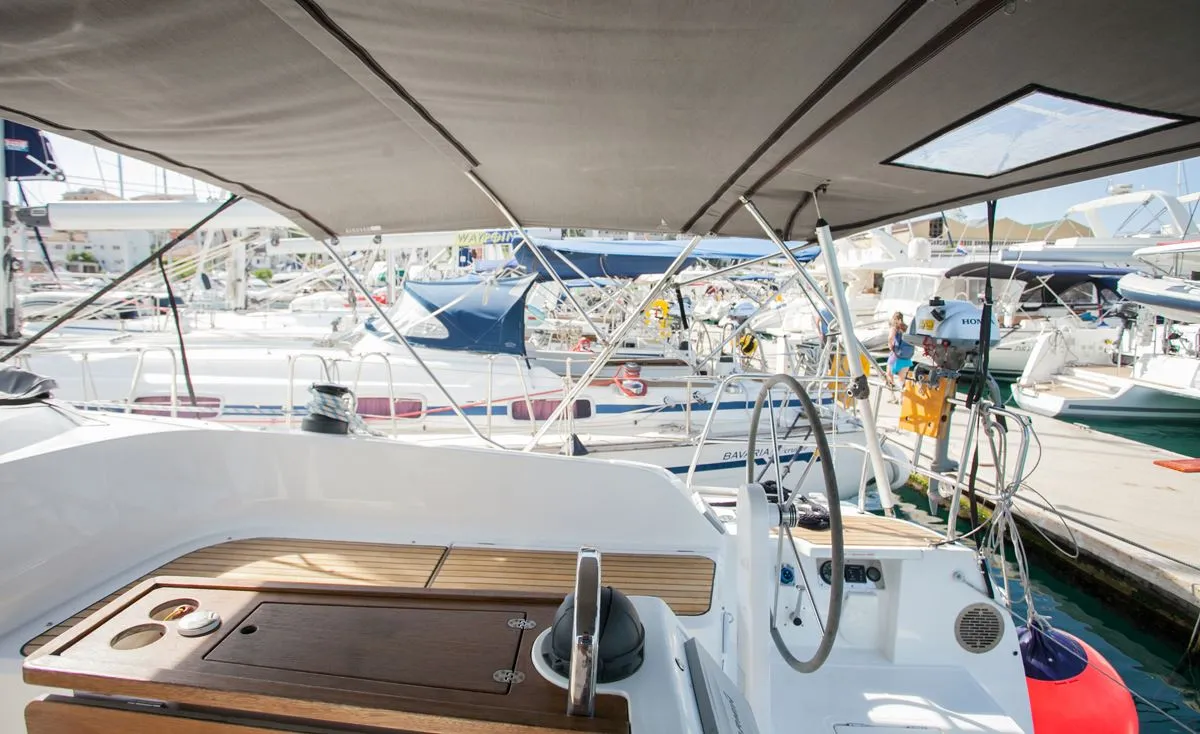 Cockpit of Set Point, a Bavaria Cruiser 46 sailboat at Split, Croatia