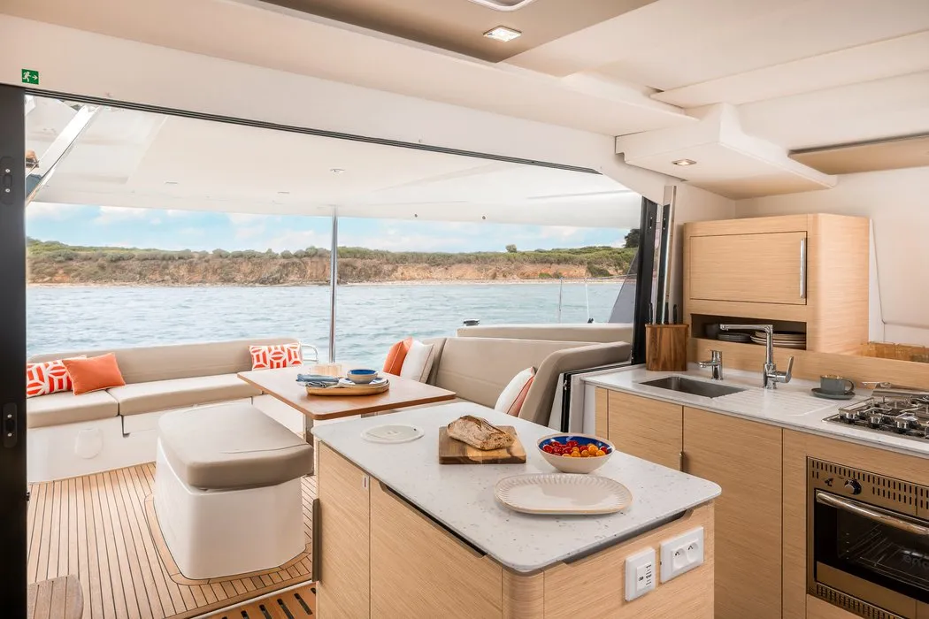 Galley of Barbara, a Fountaine Pajot FP 41 Quatuor 4 catamaran at Vallauris, France