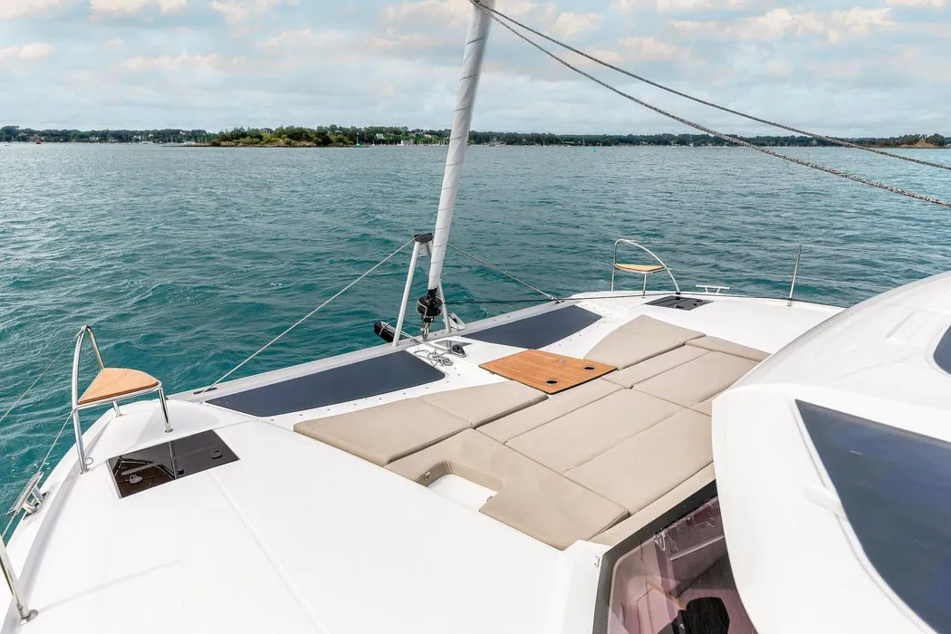 Deck of Barbara, a Fountaine Pajot FP 41 Quatuor 4 catamaran at Vallauris, France