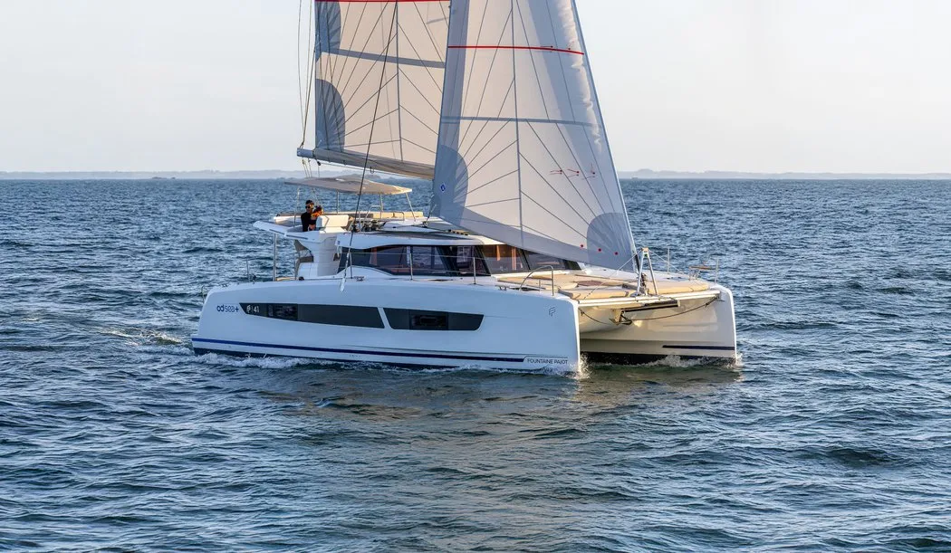 Exterior view of Barbara, a Fountaine Pajot FP 41 Quatuor 4 catamaran at Vallauris, France