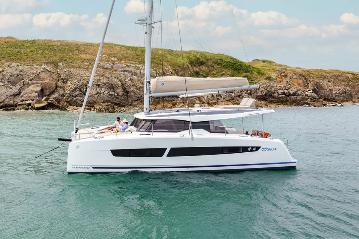 Exterior view of Barbara, a Fountaine Pajot FP 41 Quatuor 4 catamaran at Vallauris, France