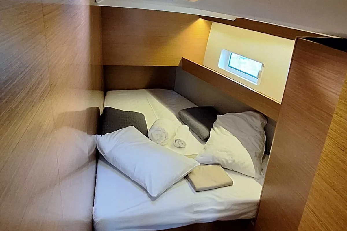 Cabin on Lady Flora II, a Jeanneau Sun Odyssey 490 sailboat at Municipal Unit of Lefkada, Greece