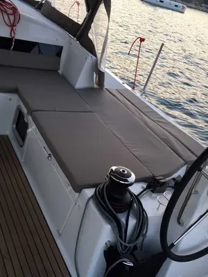 Deck of Lady Flora II, a Jeanneau Sun Odyssey 490 sailboat at Municipal Unit of Lefkada, Greece