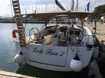 Cockpit of Lady Flora II, a Jeanneau Sun Odyssey 490 sailboat at Municipal Unit of Lefkada, Greece