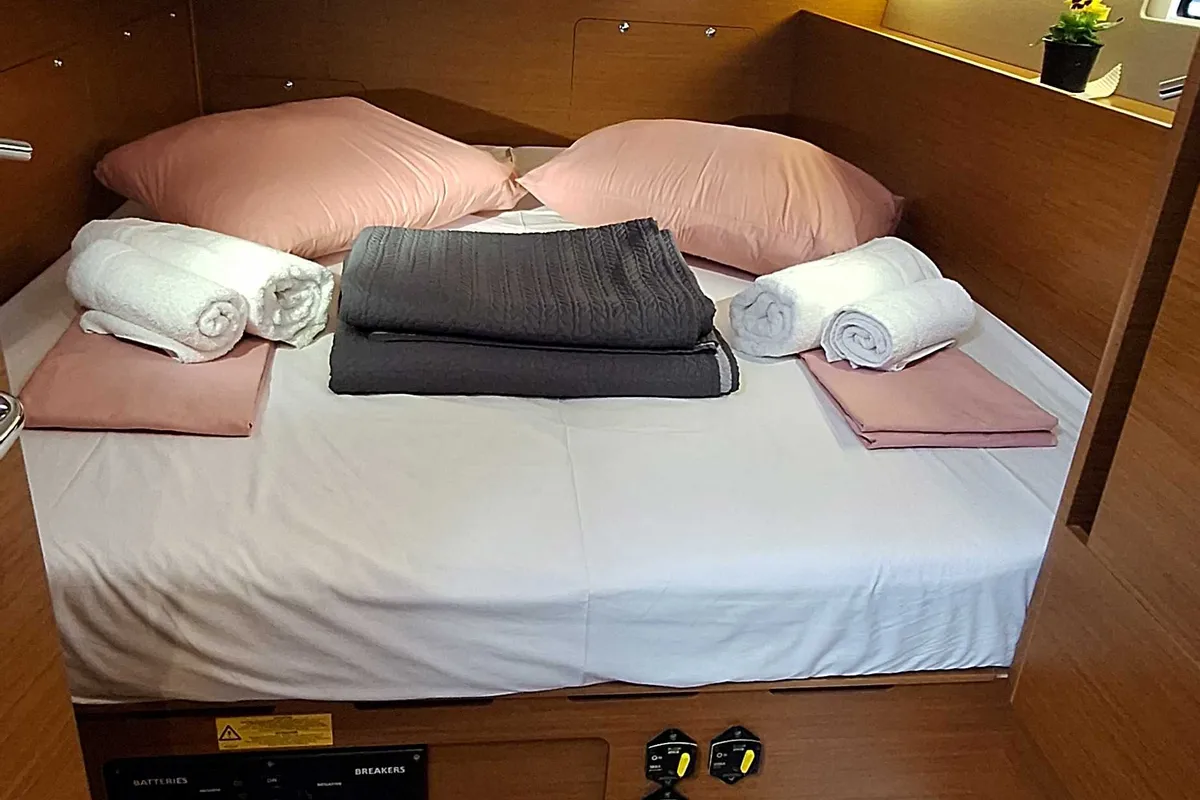 Cabin on Lady Flora II, a Jeanneau Sun Odyssey 490 sailboat at Municipal Unit of Lefkada, Greece