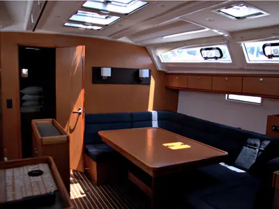 Salon of Lenco, a Bavaria Cruiser 46 sailboat at Kontokali, Greece
