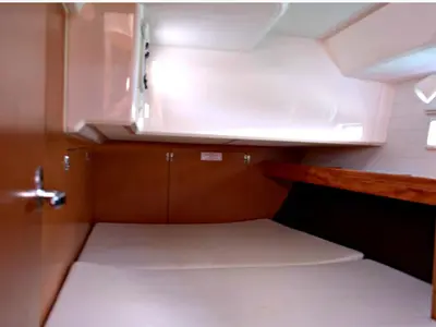 Cabin on Lenco, a Bavaria Cruiser 46 sailboat at Kontokali, Greece