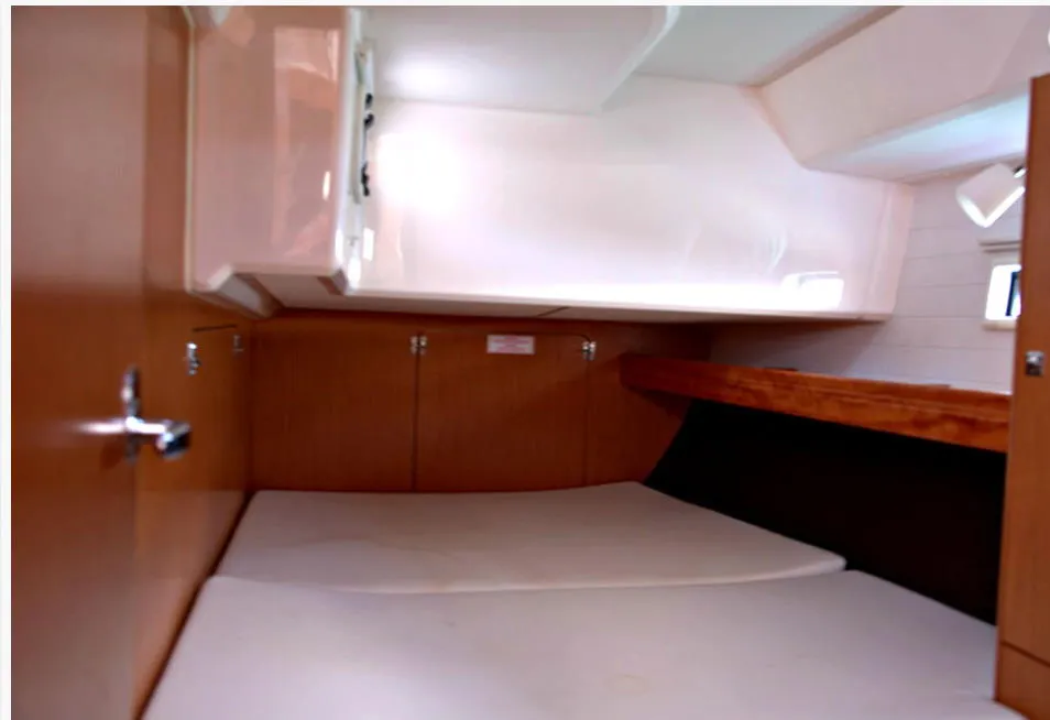 Cabin on Lenco, a Bavaria Cruiser 46 sailboat at Kontokali, Greece