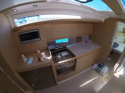 Galley of Emerald, a Dufour 390 Grand Large sailboat at Kontokali, Greece