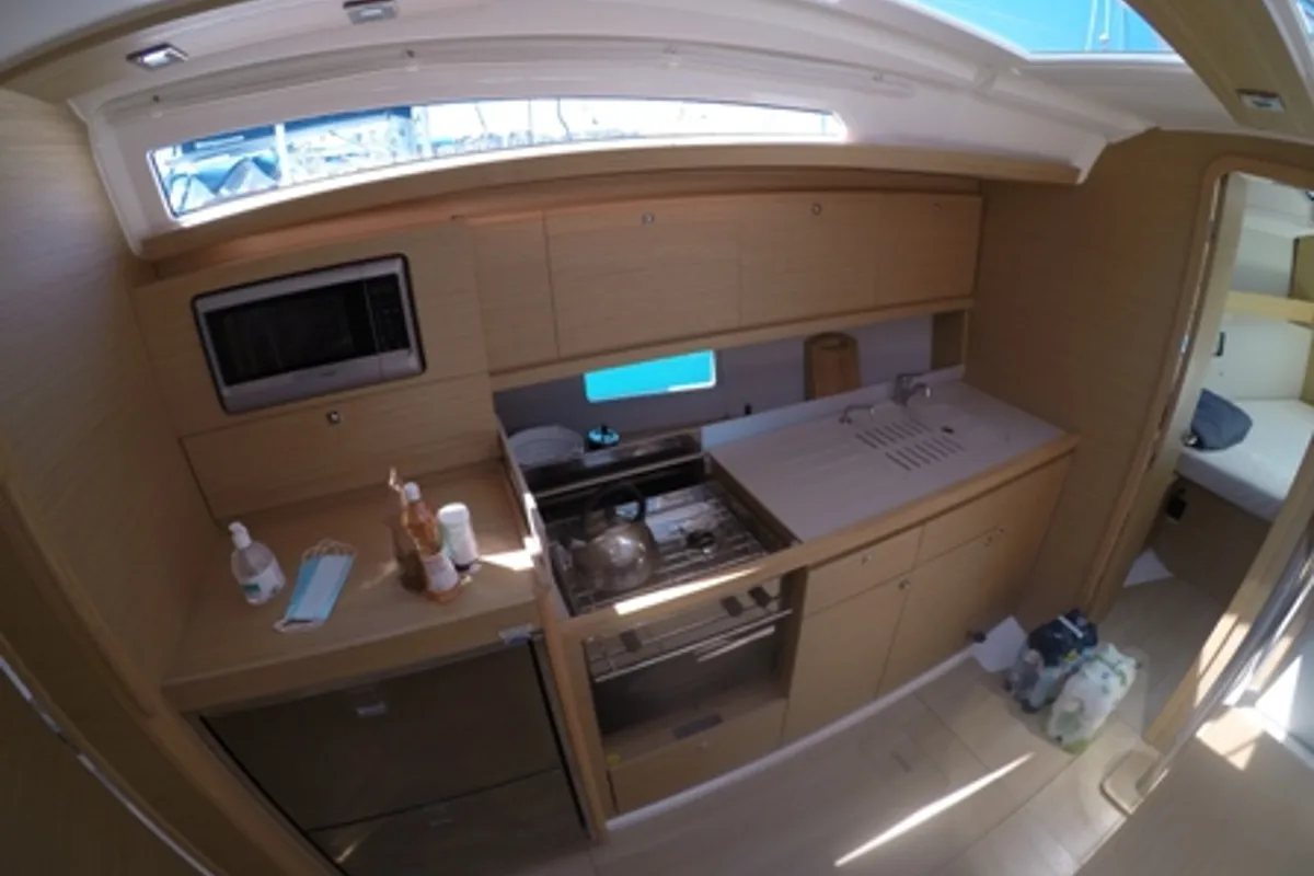 Galley of Emerald, a Dufour 390 Grand Large sailboat at Kontokali, Greece