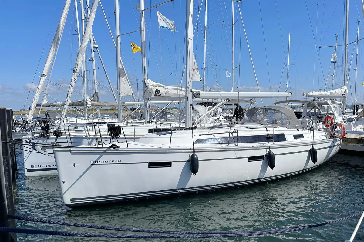 Exterior view of Finny Ocean, a Bavaria Cruiser 37 sailboat at Heiligenhafen, Germany