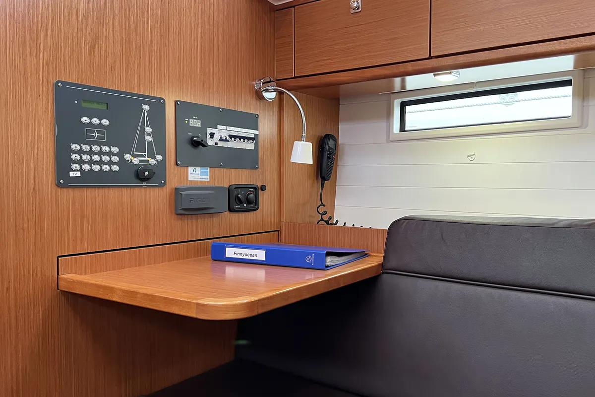 Cockpit of Finny Ocean, a Bavaria Cruiser 37 sailboat at Heiligenhafen, Germany