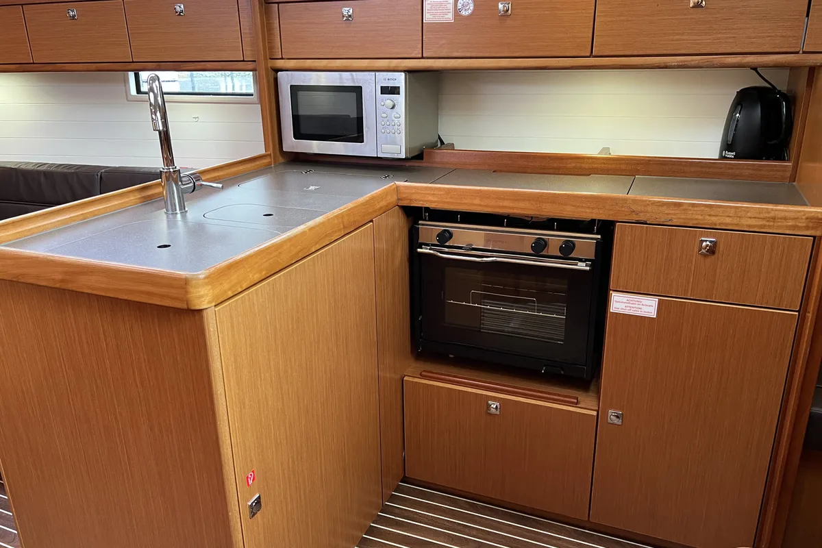 Galley of Finny Ocean, a Bavaria Cruiser 37 sailboat at Heiligenhafen, Germany