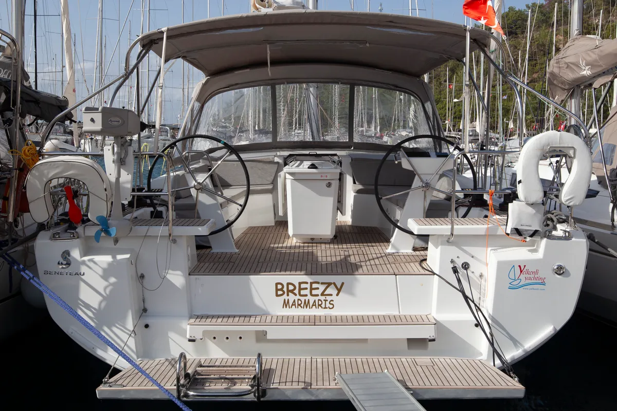 Exterior view of Breezy, a Beneteau Oceanis 46.1 sailboat at Marmaris, Turkey