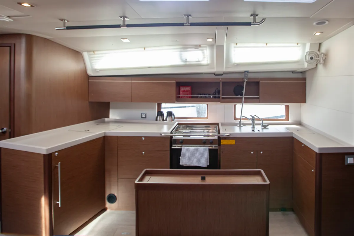Galley of Breezy, a Beneteau Oceanis 46.1 sailboat at Marmaris, Turkey