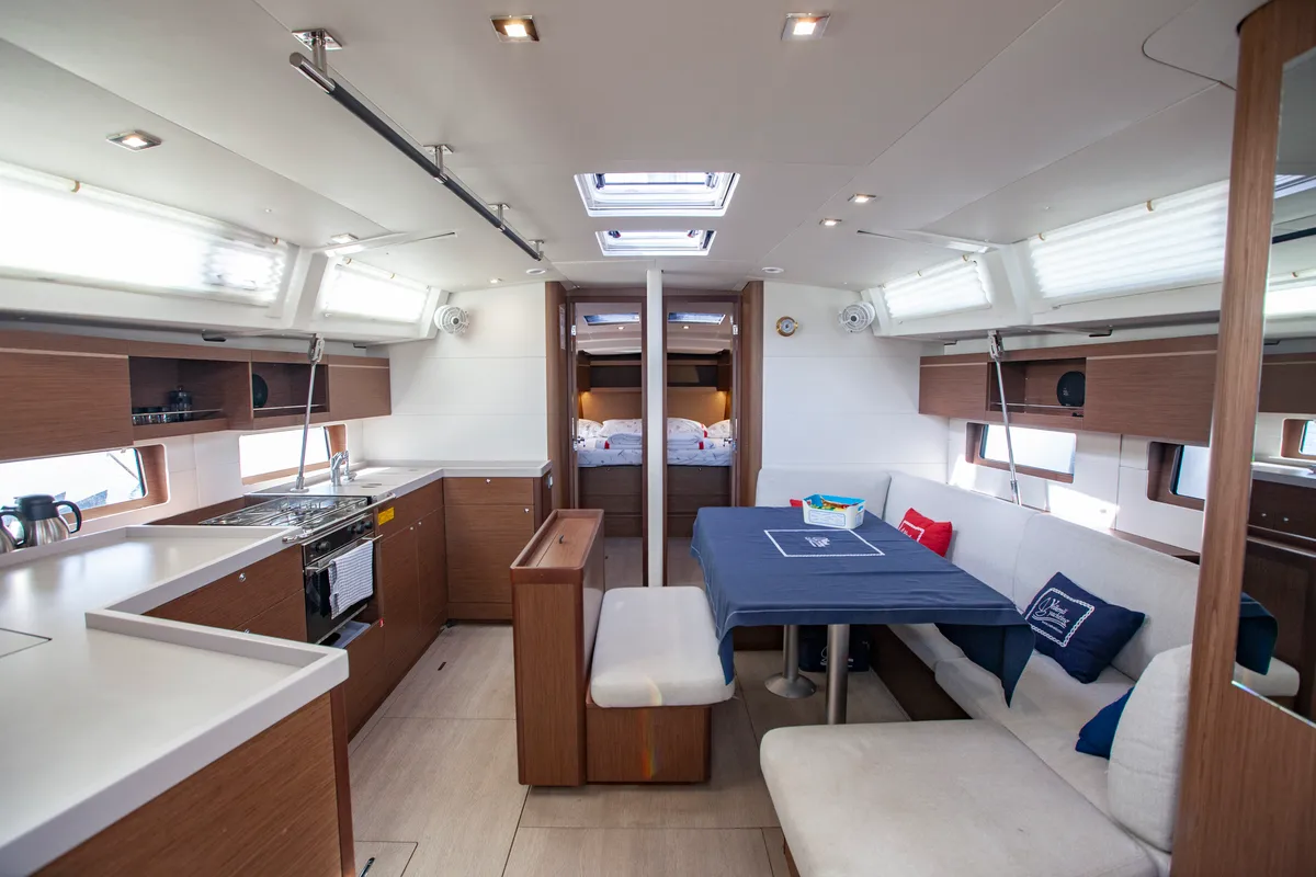 Salon of Breezy, a Beneteau Oceanis 46.1 sailboat at Marmaris, Turkey