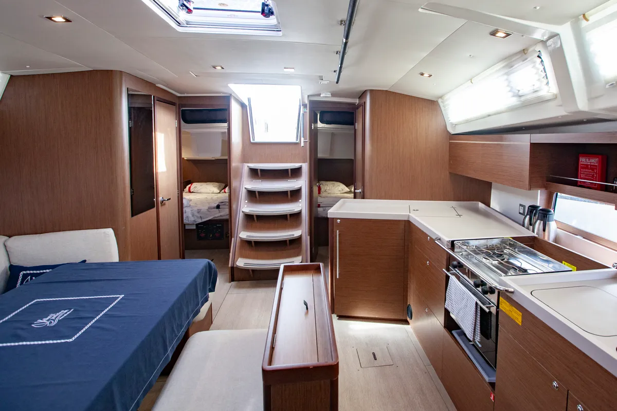 Salon of Breezy, a Beneteau Oceanis 46.1 sailboat at Marmaris, Turkey