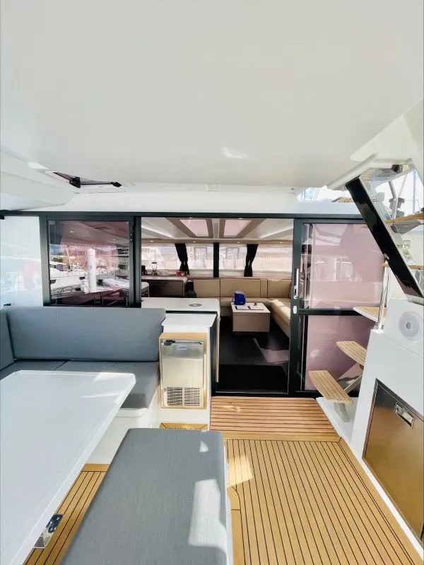 Deck of Runny Babbit, a Fountaine Pajot Tanna 47 catamaran at Road Town, British Virgin Islands