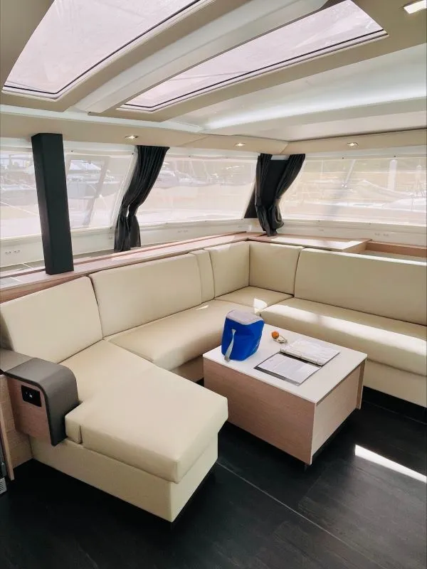 Salon of Runny Babbit, a Fountaine Pajot Tanna 47 catamaran at Road Town, British Virgin Islands