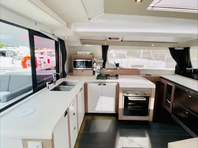 Galley of Runny Babbit, a Fountaine Pajot Tanna 47 catamaran at Road Town, British Virgin Islands