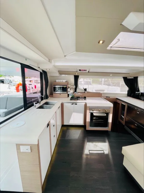 Galley of Runny Babbit, a Fountaine Pajot Tanna 47 catamaran at Road Town, British Virgin Islands