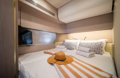 Cabin on Illyrius, a Azimut 55 Fly motor yacht at Grad Trogir, Croatia