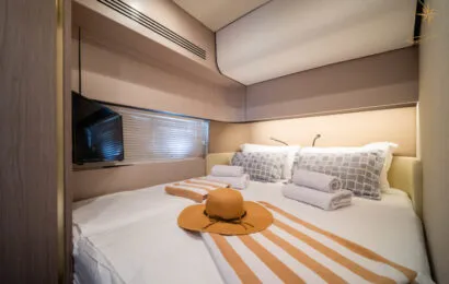 Cabin on Illyrius, a Azimut 55 Fly motor yacht at Grad Trogir, Croatia