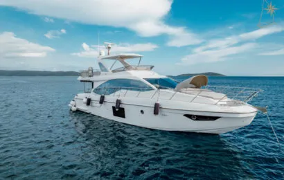 Exterior view of Illyrius, a Azimut 55 Fly motor yacht at Grad Trogir, Croatia
