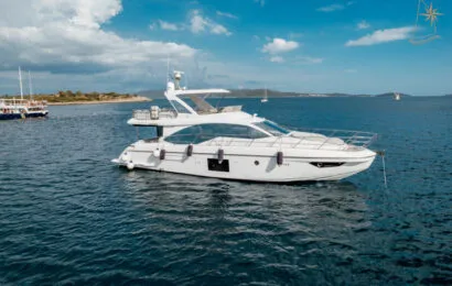 Exterior view of Illyrius, a Azimut 55 Fly motor yacht at Grad Trogir, Croatia
