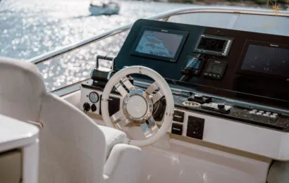 Cockpit of Illyrius, a Azimut 55 Fly motor yacht at Grad Trogir, Croatia