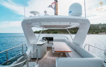 Cockpit of Illyrius, a Azimut 55 Fly motor yacht at Grad Trogir, Croatia