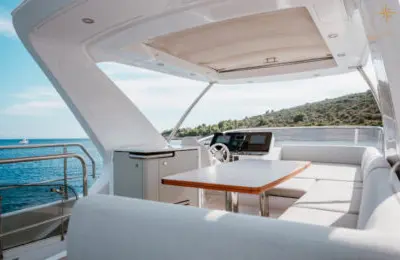 Cockpit of Illyrius, a Azimut 55 Fly motor yacht at Grad Trogir, Croatia