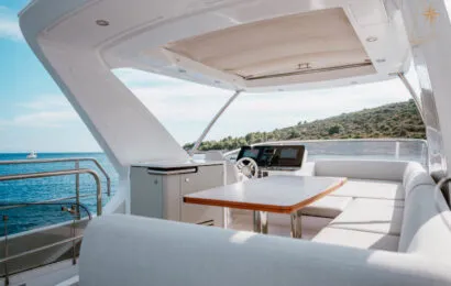 Cockpit of Illyrius, a Azimut 55 Fly motor yacht at Grad Trogir, Croatia