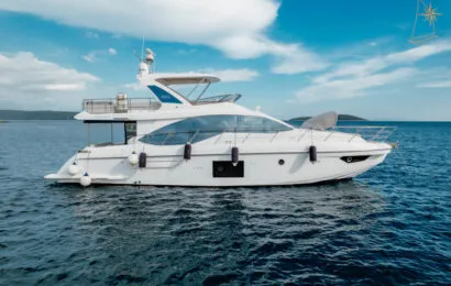 Exterior view of Illyrius, a Azimut 55 Fly motor yacht at Grad Trogir, Croatia