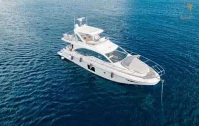 Exterior view of Illyrius, a Azimut 55 Fly motor yacht at Grad Trogir, Croatia