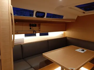 Salon of Nishane, a Dufour 460 sailboat at Piombino, Italy