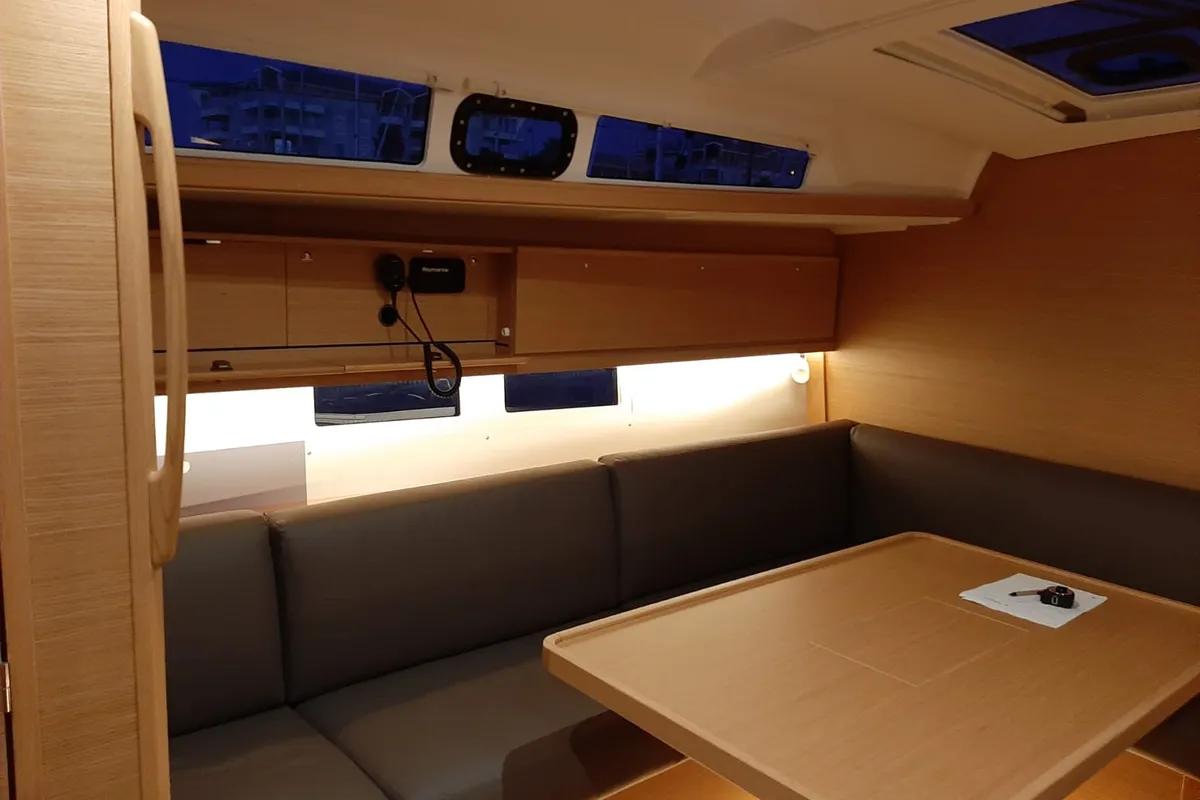 Salon of Nishane, a Dufour 460 sailboat at Piombino, Italy