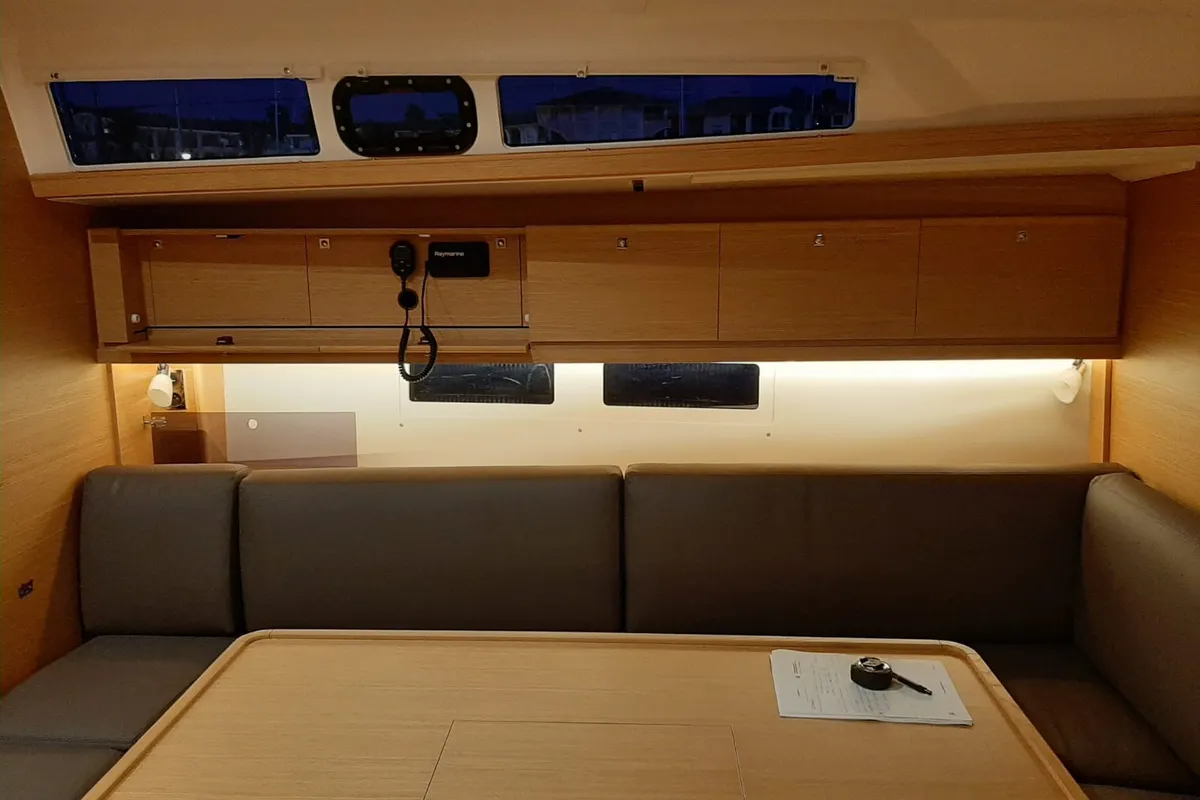 Salon of Nishane, a Dufour 460 sailboat at Piombino, Italy