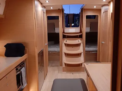 Cabin on Nishane, a Dufour 460 sailboat at Piombino, Italy