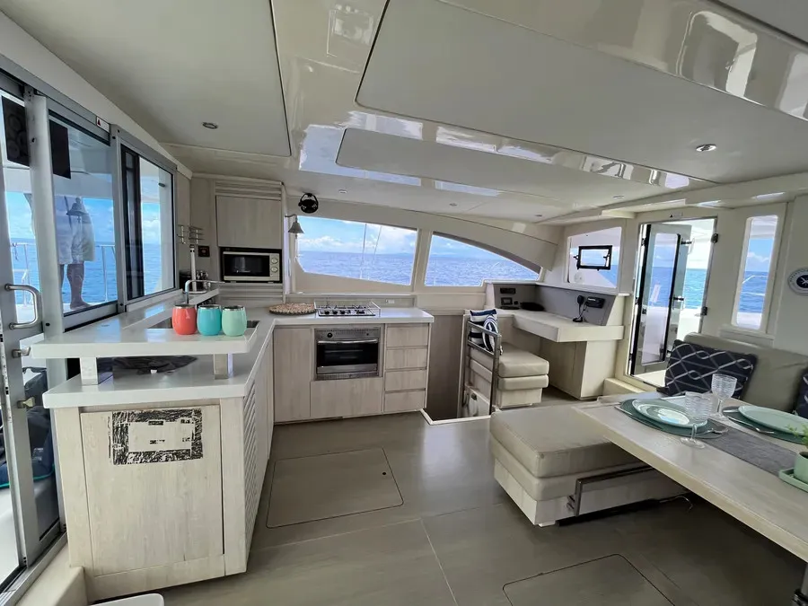 Galley of The Coronat, a Leopard 48 catamaran at Roche Caiman, Seychelles