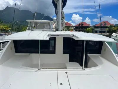 Deck of The Coronat, a Leopard 48 catamaran at Roche Caiman, Seychelles
