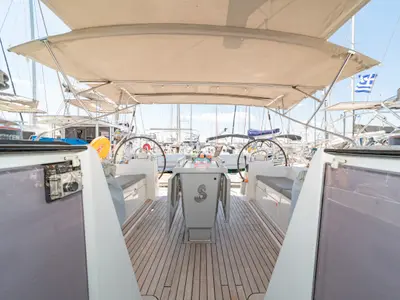 Cockpit of Jimmy's, a Beneteau Oceanis 48 sailboat at Athens, Greece