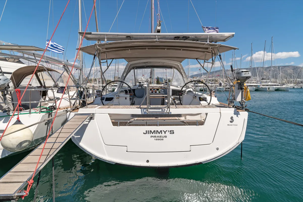 Exterior view of Jimmy's, a Beneteau Oceanis 48 sailboat at Athens, Greece